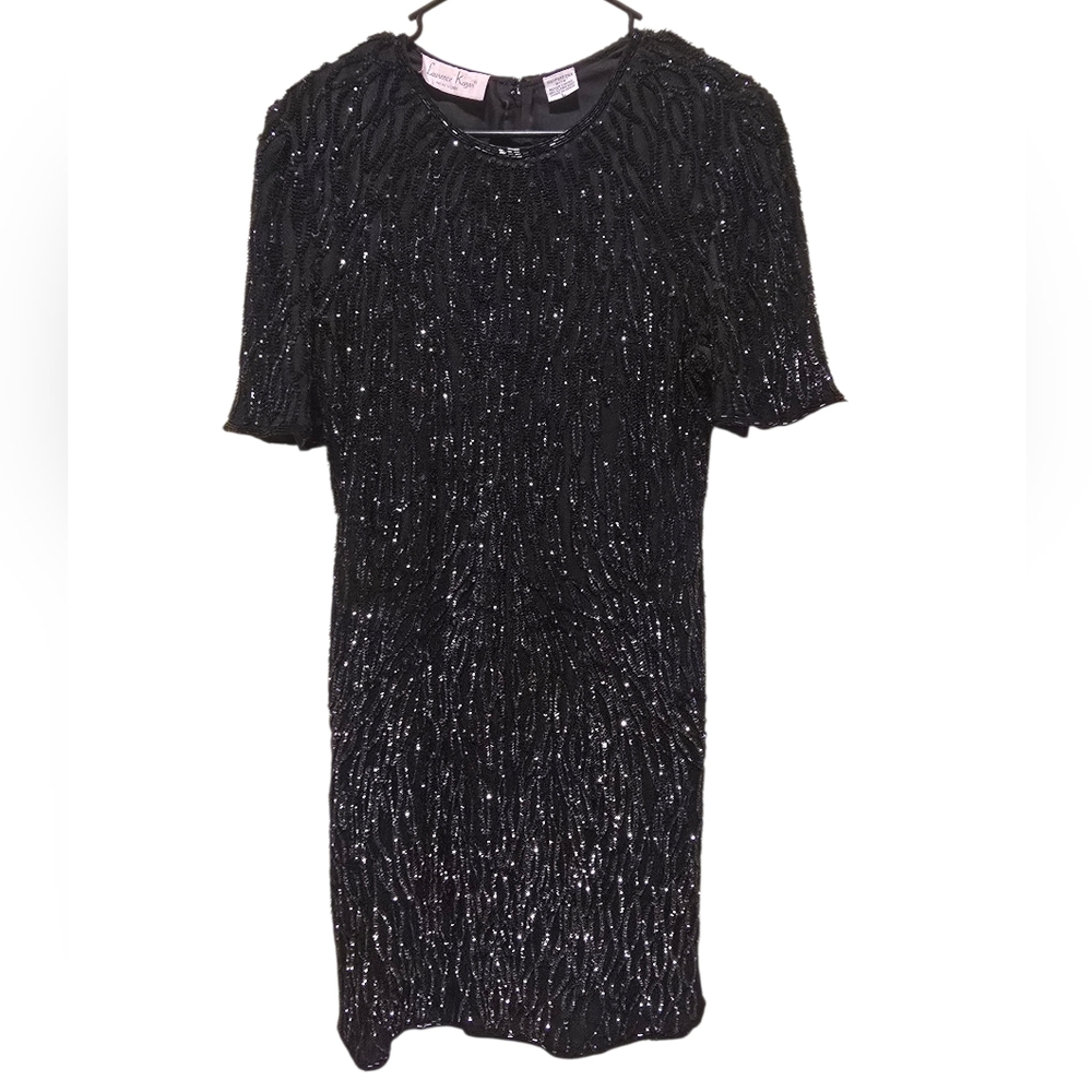 Vintage Laurence Kazar Silk Black Bead And Sequin Evening Dress